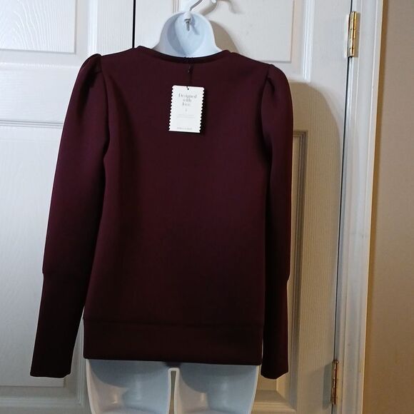 Stella &  Dot deep eggplant color long sleeve pleated sleeve top  Sz S NWT - Picture 3 of 6